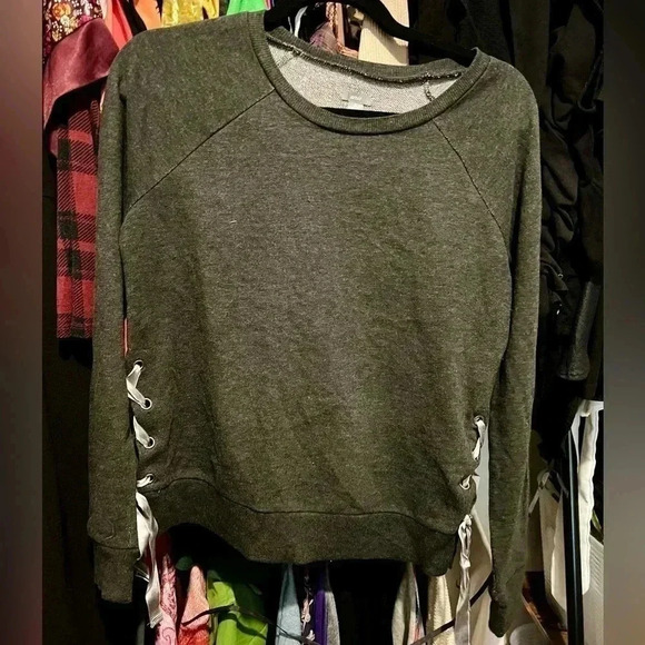 Gray Aerie Sweater with Satin Ribbon Ties on Sides - Picture 5 of 5